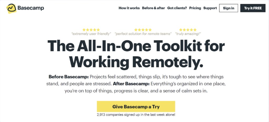 Basecamp's home page